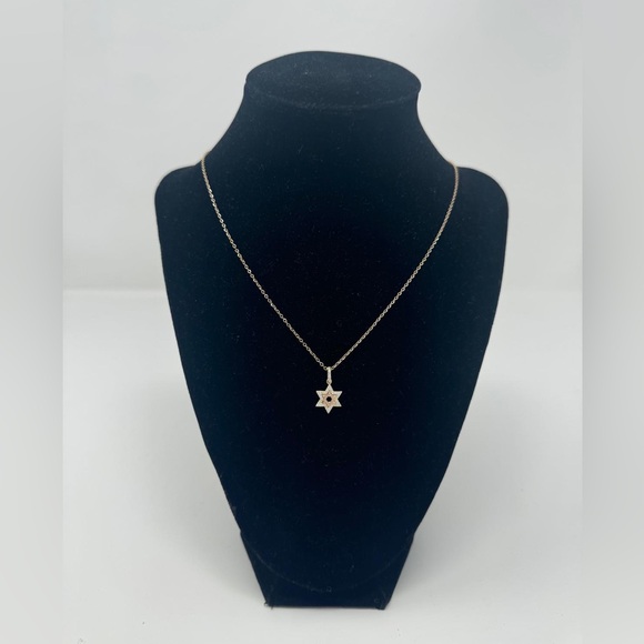 14k Solid Gold Two Tone Star of David CZ Pendant - Picture 8 of 8